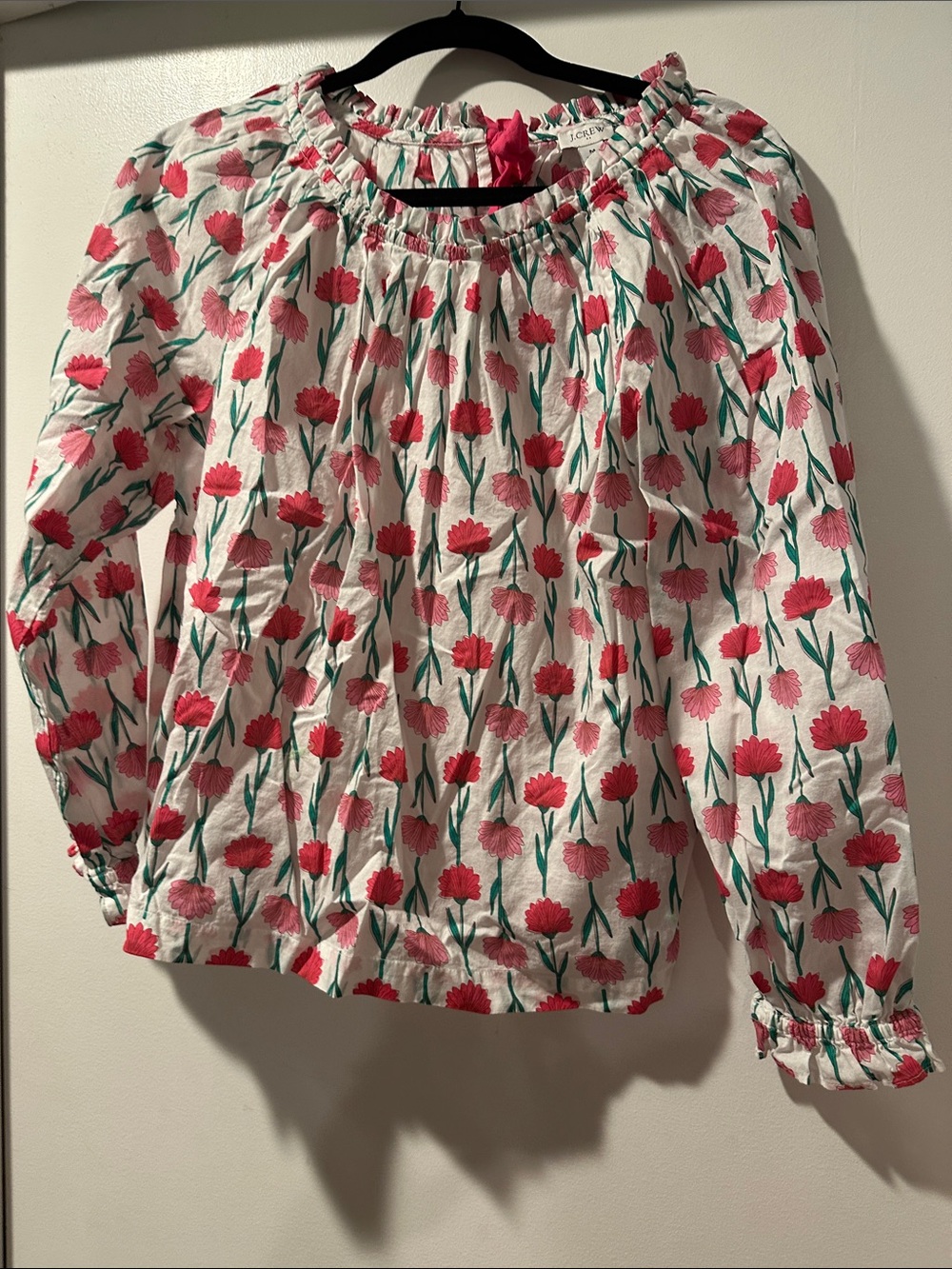 J. Crew White Blouse with Pink & Red Floral Print